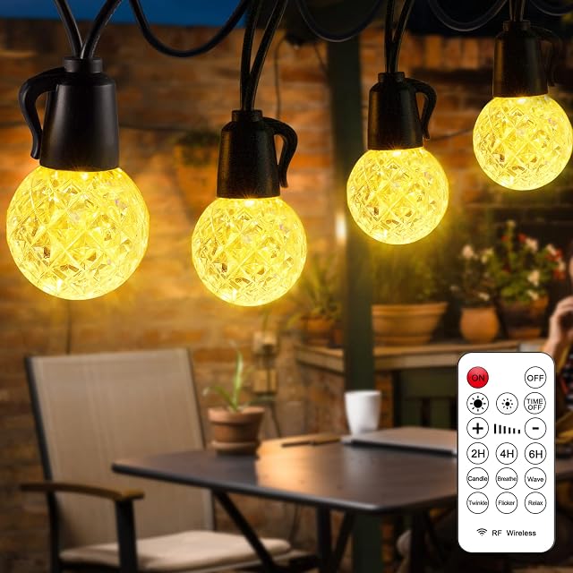 HCYW Outdoor String Lights Mains Powered with 20 Waterproof G40 LED Bulbs, 15m/50ft Plastic Shatterproof Indoor/Outdoor String Festoon Lights with Remote for Garden, Patio, Gazebo (2700K Warm White)