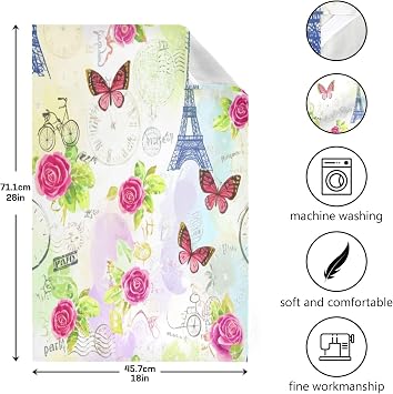 Vintage Eiffel Tower Rose Dishcloths Sets, 28x18 Inch Decorative Kitchen Towels Spring, Set of 6