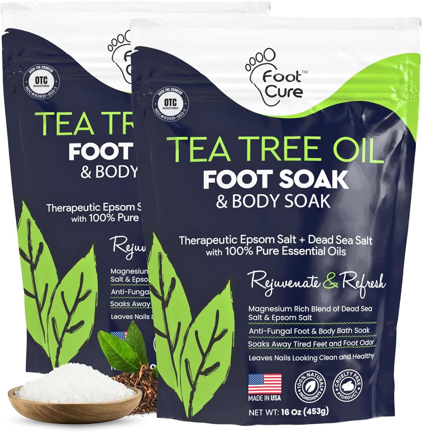 FOOT CURE Tea Tree Oil Foot Soak with Epsom Salt - Best Toenail Fungus Treatment, Athletes Foot & Softens Calluses - Soothes Sore & Tired Feet, Fungal Toe, Foot Odor Scent, Spa Pedicure (Pack of 2) | Tea Tree Oil, with Epsom Salt, Fungal Toe, Foot Odor Scent, Spa Pedicure, Made in USA