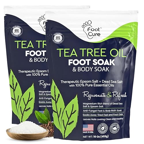 FOOT CURE Aceite de árbol de té para pies con sal de Epsom – El mejor tratamiento para hongos en las uñas, pie de atleta y suaviza los callos –