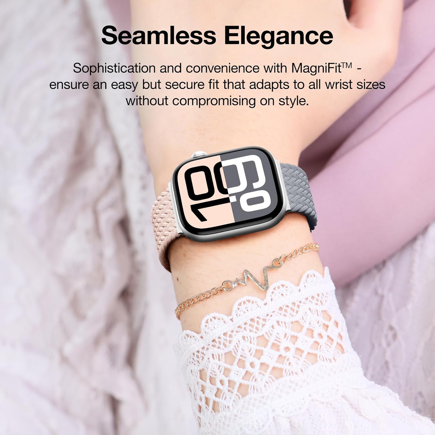 Braided Solo Loop for Apple Watch Band 49mm 46mm 45mm 44mm 42mm, Magnetic Metal Folding Clasp Wristband, Breathable Stretchy Elastic Strap for Women and Men