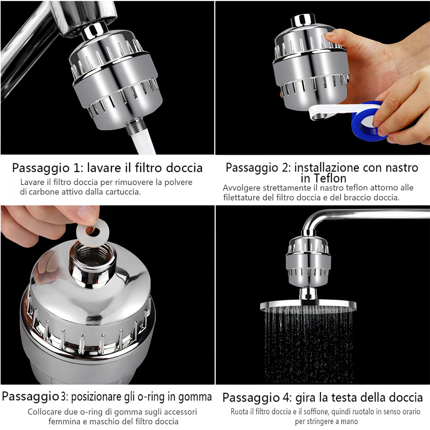 Filtro Anticalcare Doccia con Due Cartucce Di Ricambio, Filtro Acqua Doccia Universale per Acqua Dura, Rimuove Odori, Cloro e Calcare - Filtriacquaitalia