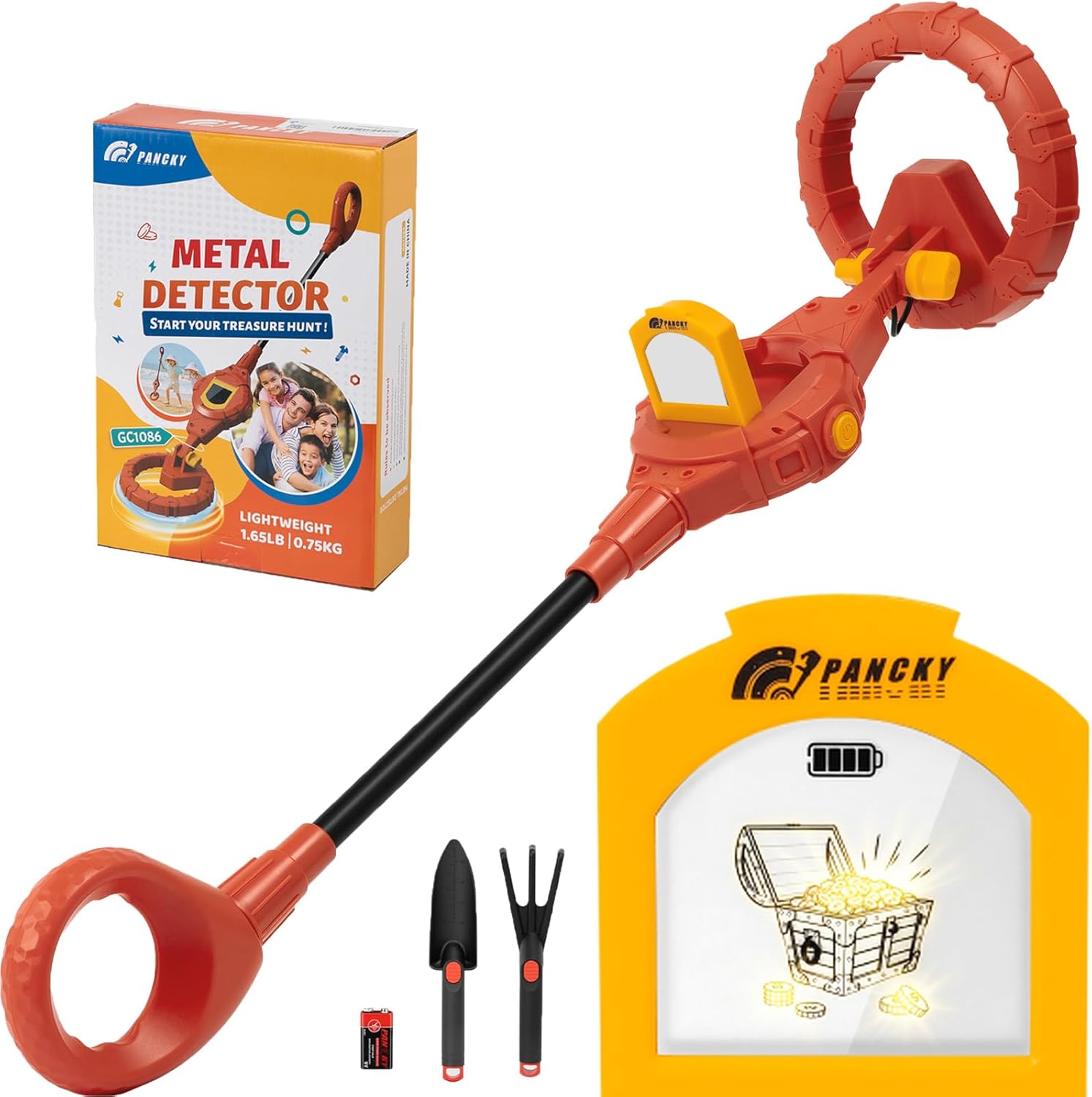 PANCKY Metal Detector for Kids, IP68 Waterproof 3-10 Year Kids Metal Detector Kit with LCD Display, Automatic Sensitivity Adjustment, 6.6" Search Coil, 1.65lb Lightweight, Boys & Girls Gift, Vermilion