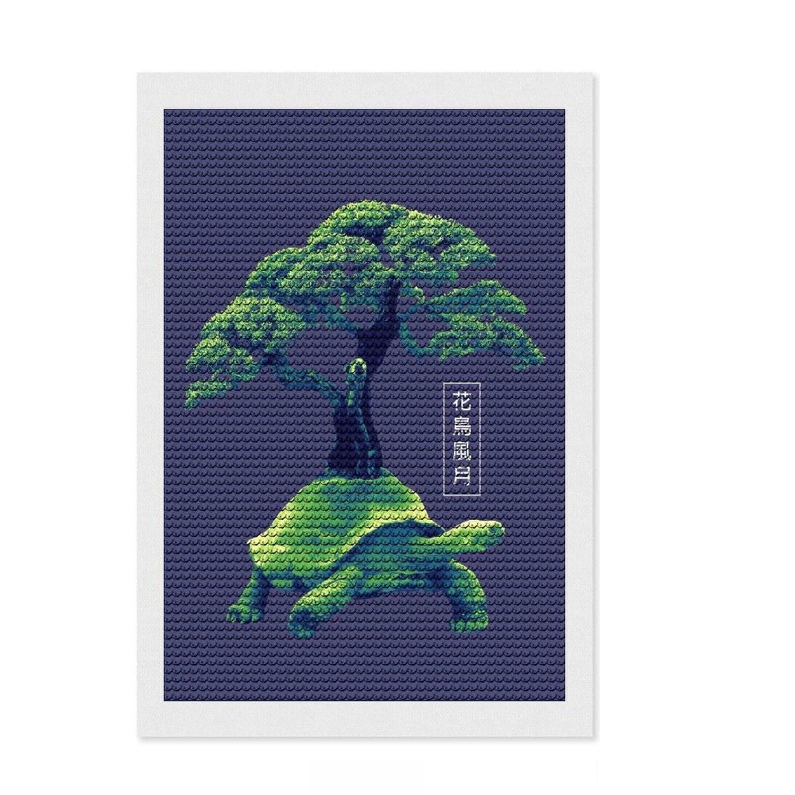 Junmoney Tortoise and Tree Diamond Art Kit 8"x12", Office Decor, for Women, with Tool Kit, Gift Idea, Stress Relief Craft, Adhesive Canvas