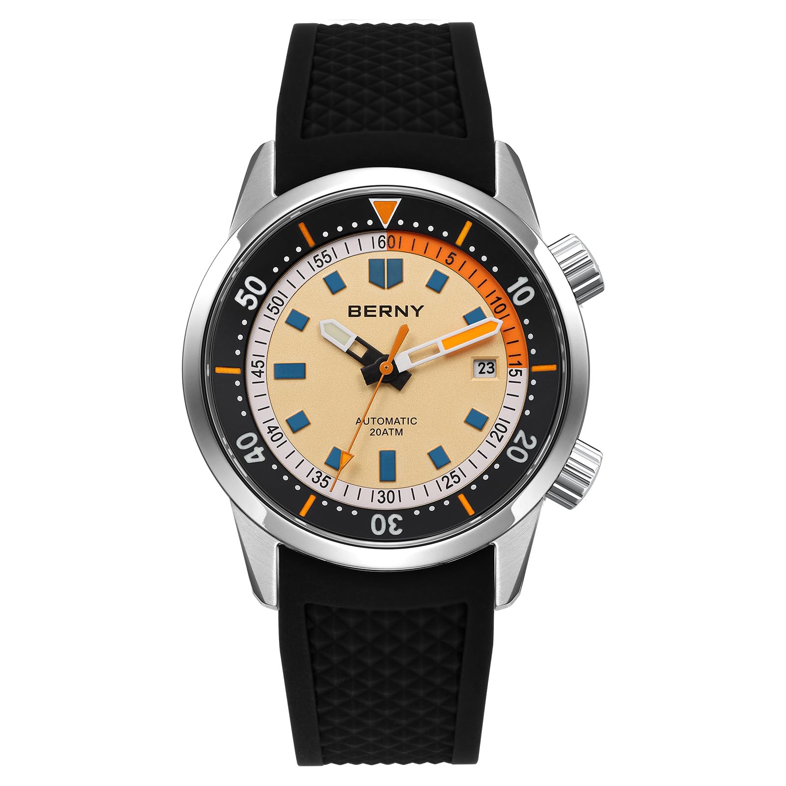 BERNY Taucheruhr für Herren, automatische mechanische Uhr, 20 ATM Armbanduhr, Saphirglas, super leuchtende männliche Taucheruhren