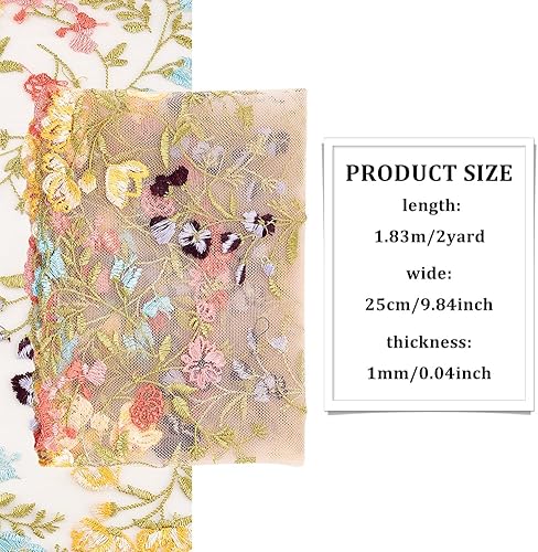 Miniatura 2 de BENECREAT 2 yardas de encaje de tul bordado, 9 pulgadas de ancho, malla bordada floral, accesorios de ropa para vestidos de velo, cortinas de