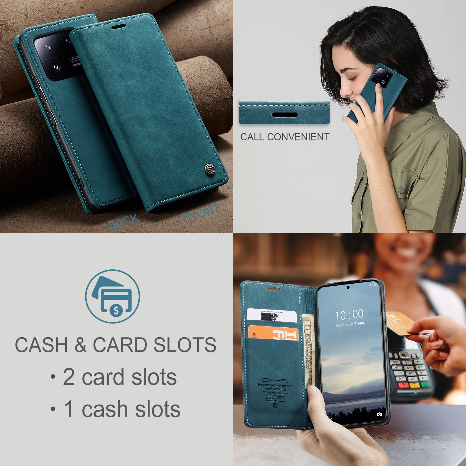 Monweicz Cover Compatibile con Xiaomi Redmi Note 13 Pro 5G, Custodia Portafoglio con Slot per Scheda, Protezione Completa Premium in Pelle PU, Flip Libro Magnetica Redmi Note 13 Pro 5G, Blu-verde
