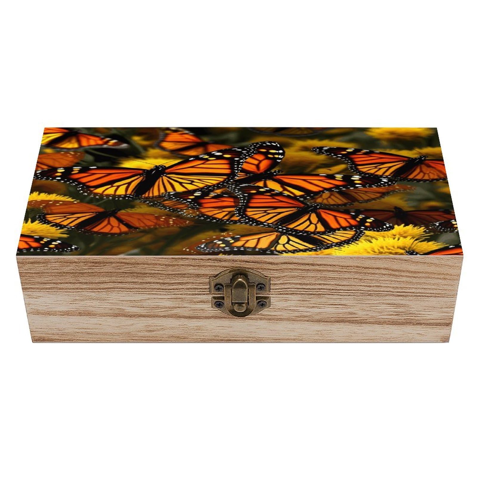 asbwuo Monarch Butterflies Wood Keepsake Box Wooden Box with Hinged Lid