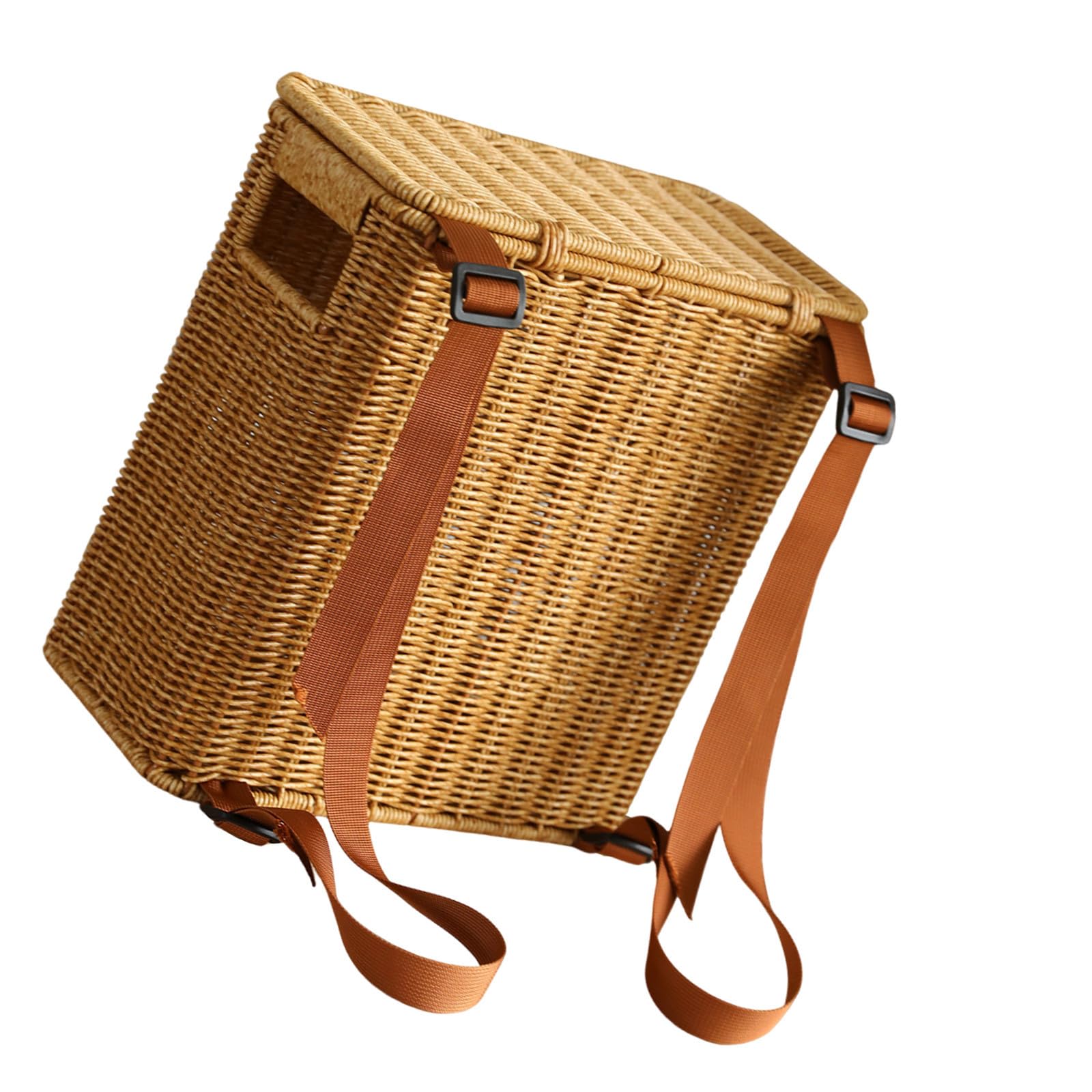 Cesto Intrecciato Alto Stretto in Rattan con Coperchio e Manici