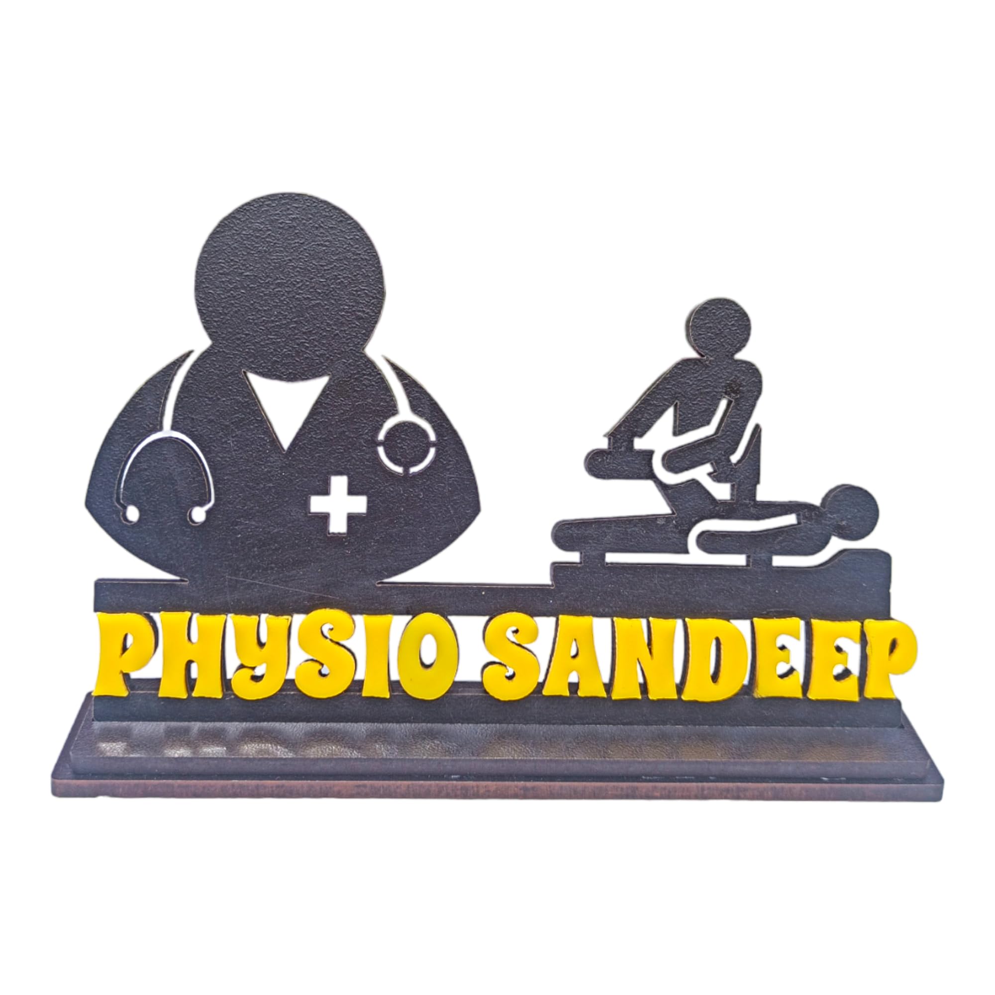 PhysioPro - Premium Table Top Name Plate for Physiotherapists | Imported Black MDF and Yellow Acrylic | Ideal Gift (4x6 inches)