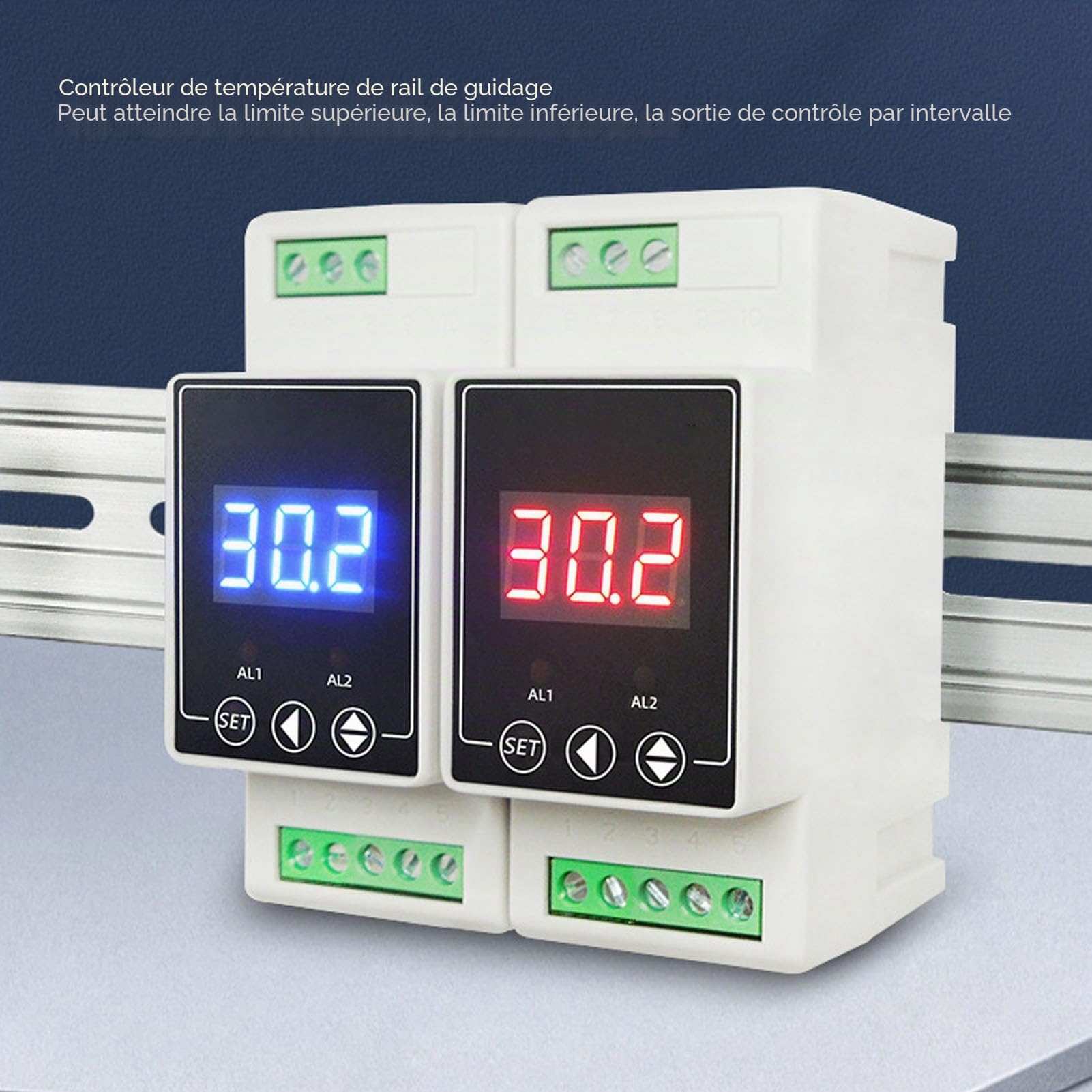 Thermostat de Régulateur de Température de Rail de Guidage de Contrôleur de Température Numérique avec Cordon de Détection de Température AC100-240V Plage -40°C à 110°C pour Aquaculture, Serre