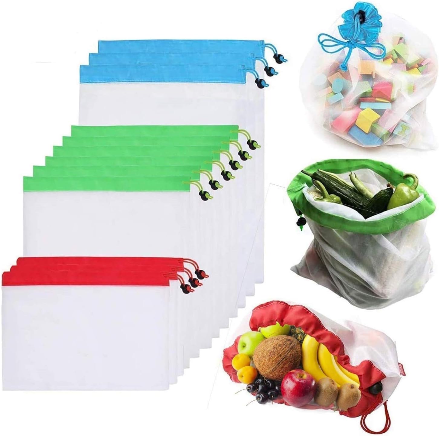 Whaleap 12 Packs Reusable Grocery Bags for Vegetable and Fruits Eco Friendly Products Mesh Produce Bags with String Lightweight Durable Produce Bags Grocery Reusable