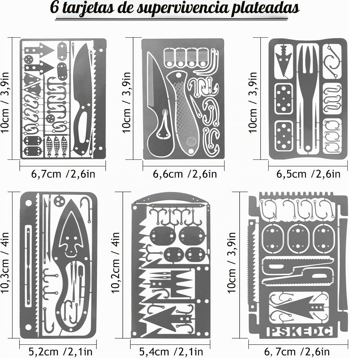 6 tarjetas de supervivencia para exteriores, para pesca, camping y supervivencia en el interior