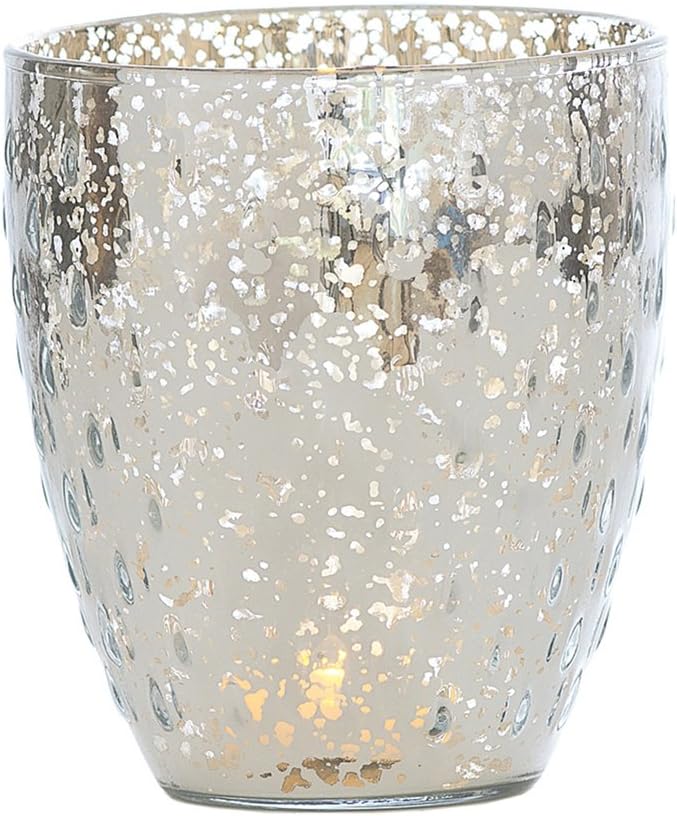 Luna Bazaar Vintage Mercury Glass Vase or Candle Holder (5.25-Inch, Large Deborah Design, Silver) - For Home Decor, Party Decorations, and Wedding Centerpieces
