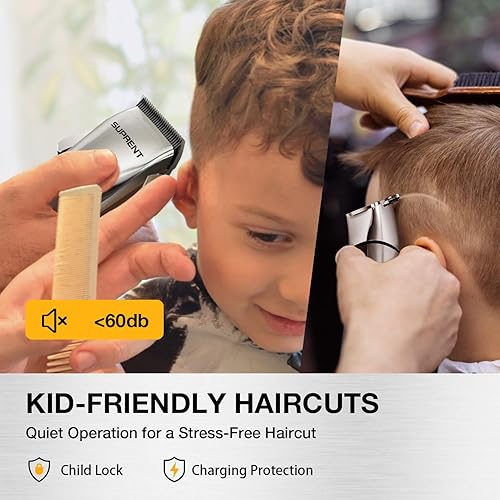 Miniatura 6 de SUPRENT Cortapelos de bajo ruido para hombres, cortapelos impermeables fáciles de limpiar, juego de cortaúñas y recortadoras inalámbricas para aseo