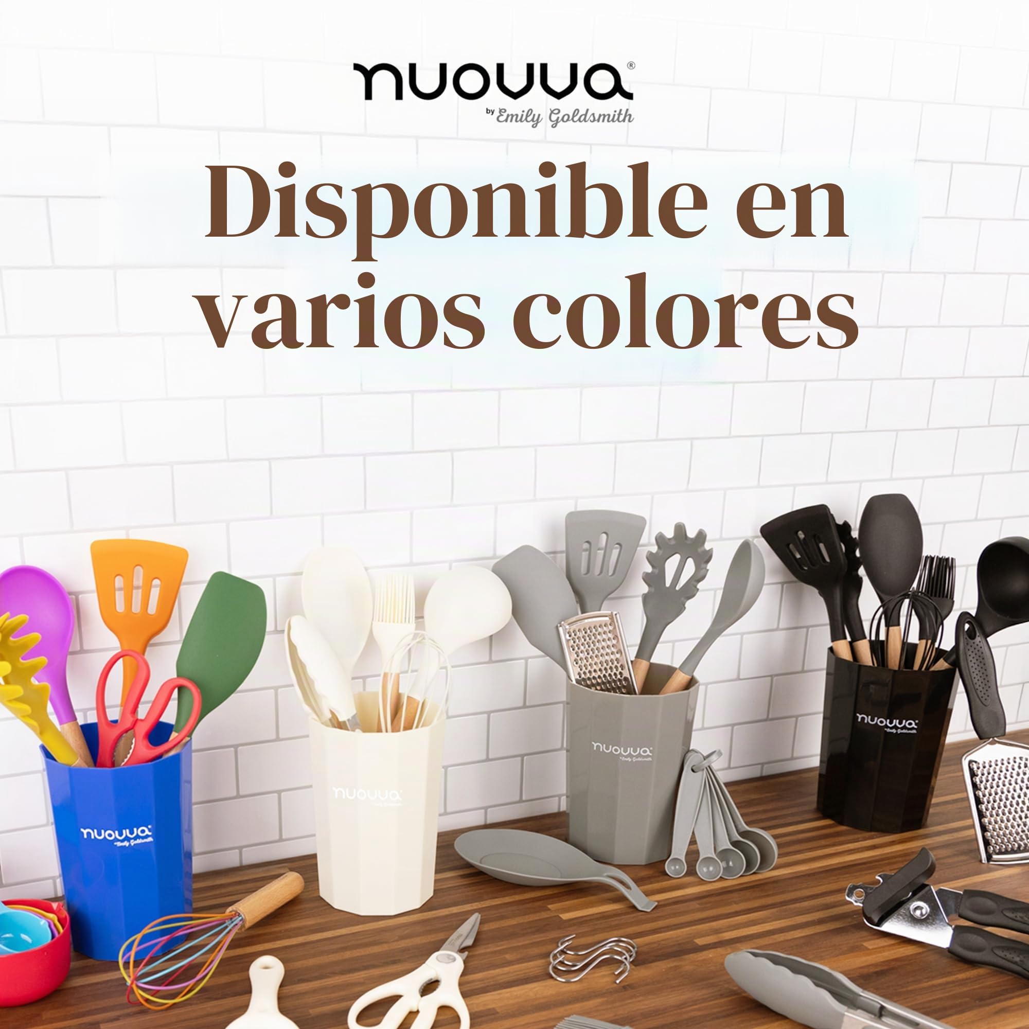 Juego de utensilios de cocina antiadherentes, utensilios de silicona resistentes al calor con mango de madera, cucharones, cucharas y espátulas