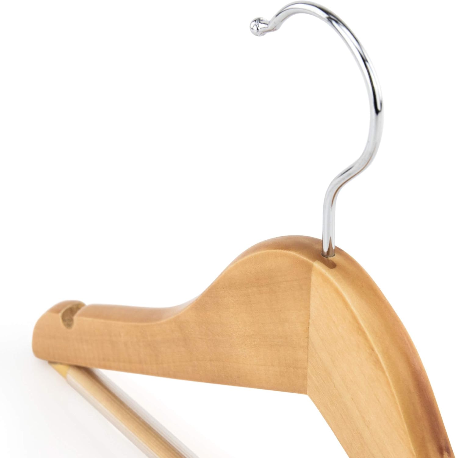 Pack of 10 Children 30Cm Natural Wooden Clothes Coat Hangers with Non Slip Trouser Bar,