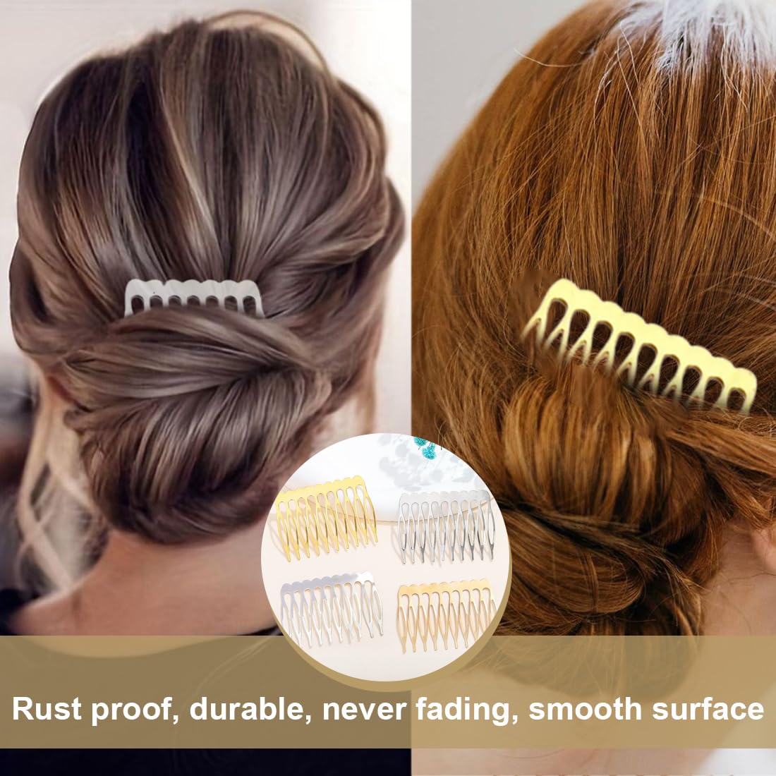 20 Pezzi Pettini Laterali in Metallo 10 & 6 Denti, pettinini per Velo, Lato per Capelli per Capelli da Donna Francese con Denti per Accessori per Capelli con Clip per Chignon Argentato & Oro