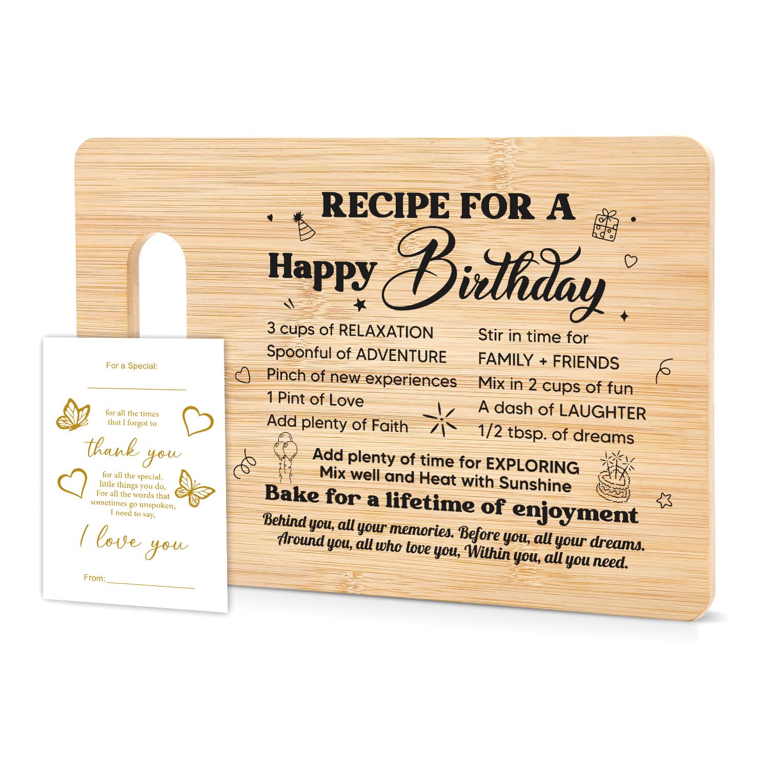 Birthday Gifts for Women Men, Bamboo Cutting Board, Recipe for A Special Happy Birthday Cutting Board, Chopping Boards for Kitchen Decor -006