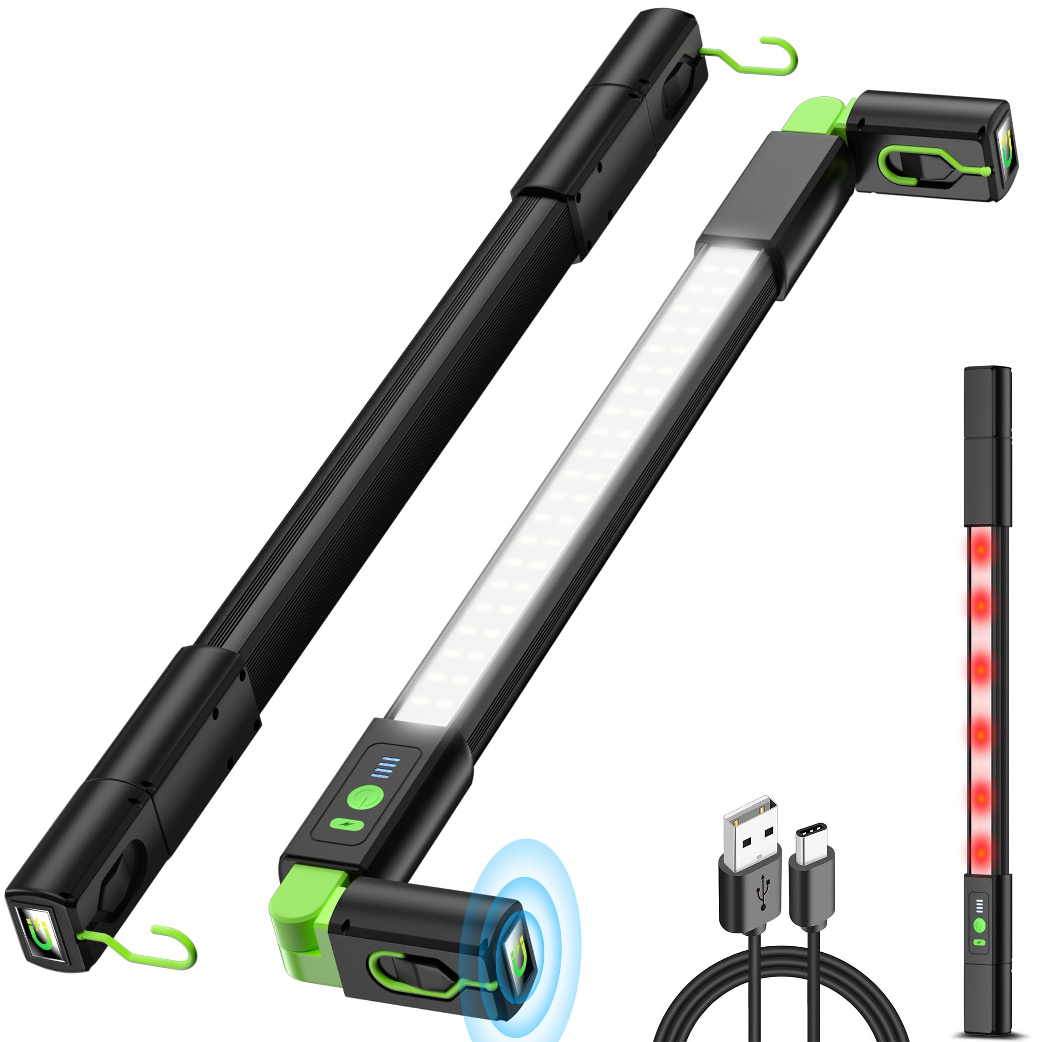daphomeu 3000LM Lampada da Lavoro LED Ricaricabile 6400mAh con Magnete e Gancio, Lampada Officina da con Luce Rossa Emergenza per Illuminazione di Lavoro Riparazioni Automobilistiche e Situazioni