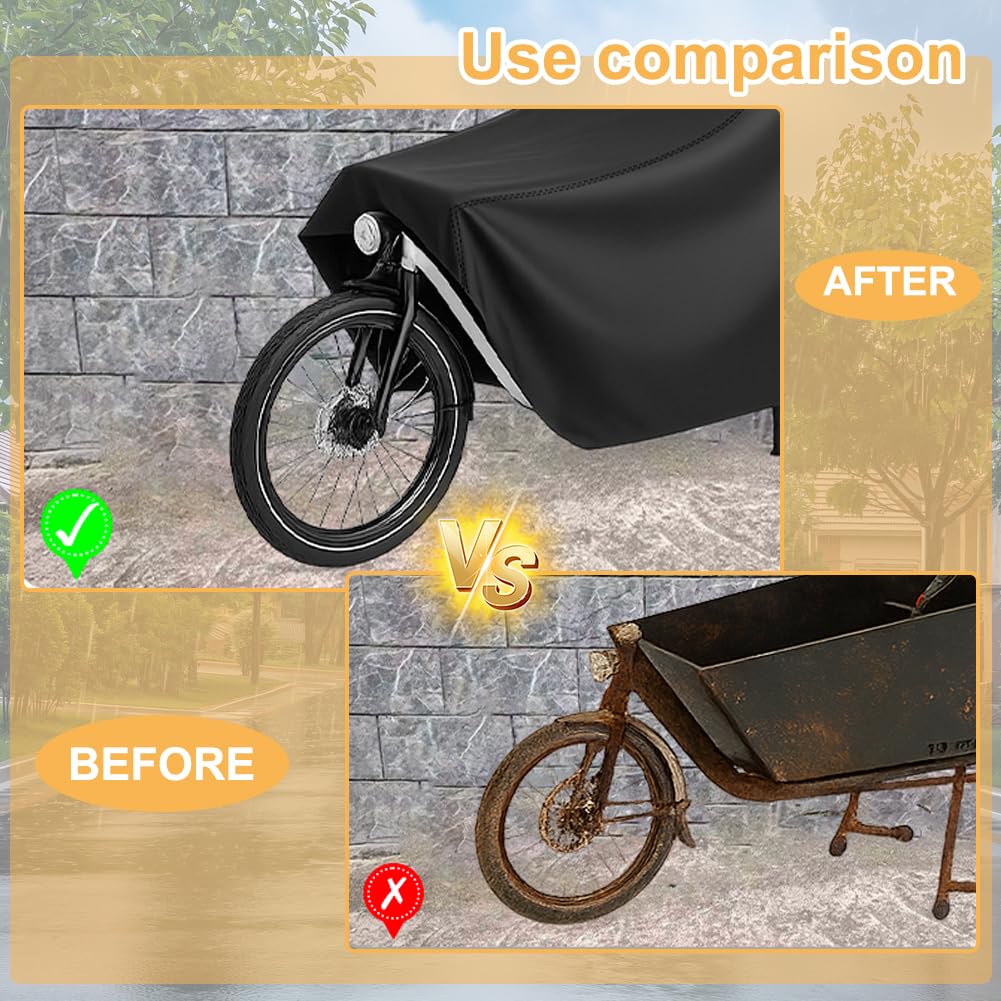 Funda impermeable para bicicleta de carga, protección contra la lluvia para bicicletas de carga, cubierta de triciclo con bandas reflectantes, protección UV, resistente a desgarros, Oxford 420D, para