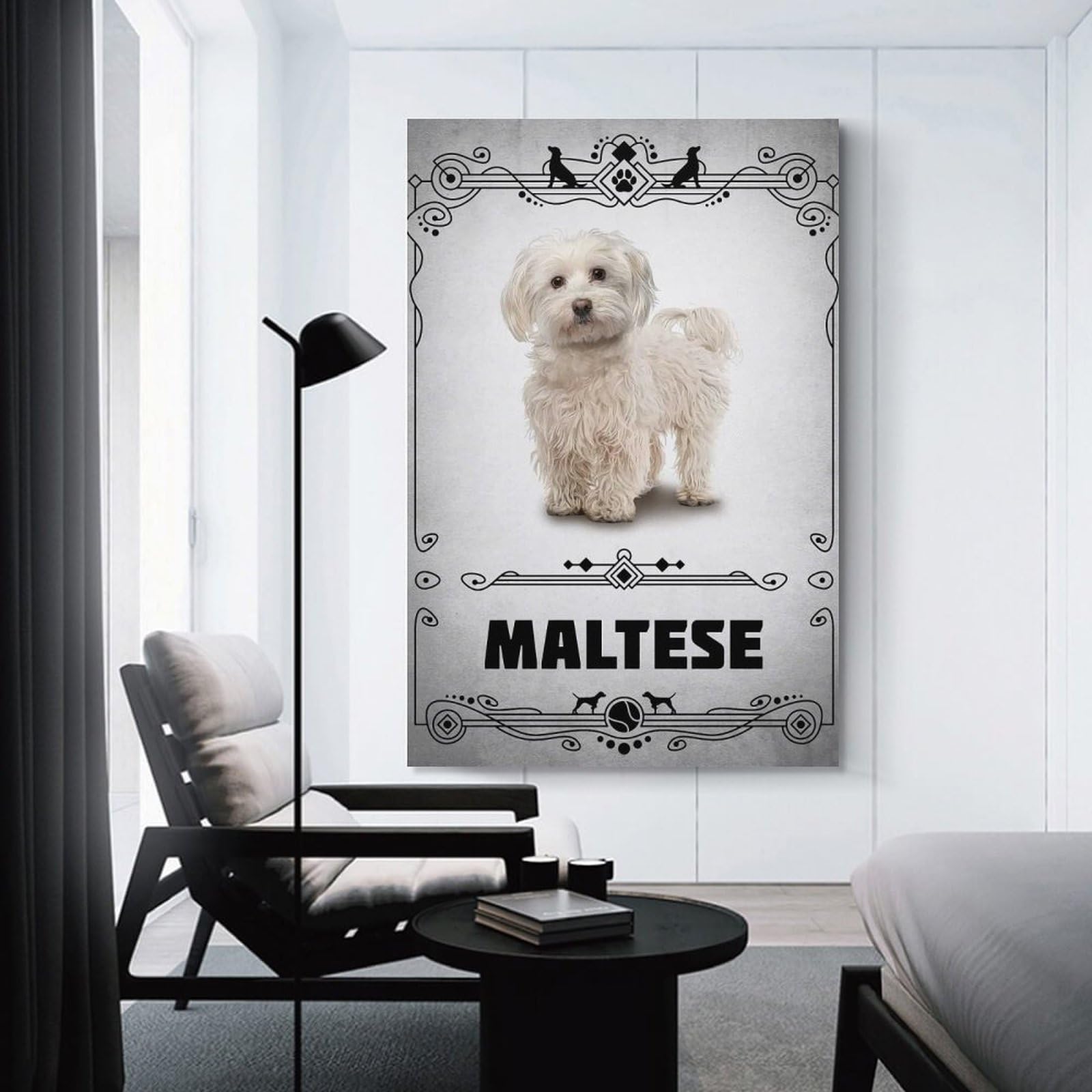 Junmoney Maltese Canvas Wall Picture, 20x30inch(50x75cm), for Front Hall, Corridor Or Welcome Spaces, Wall Decor to Refresh Empty Corners