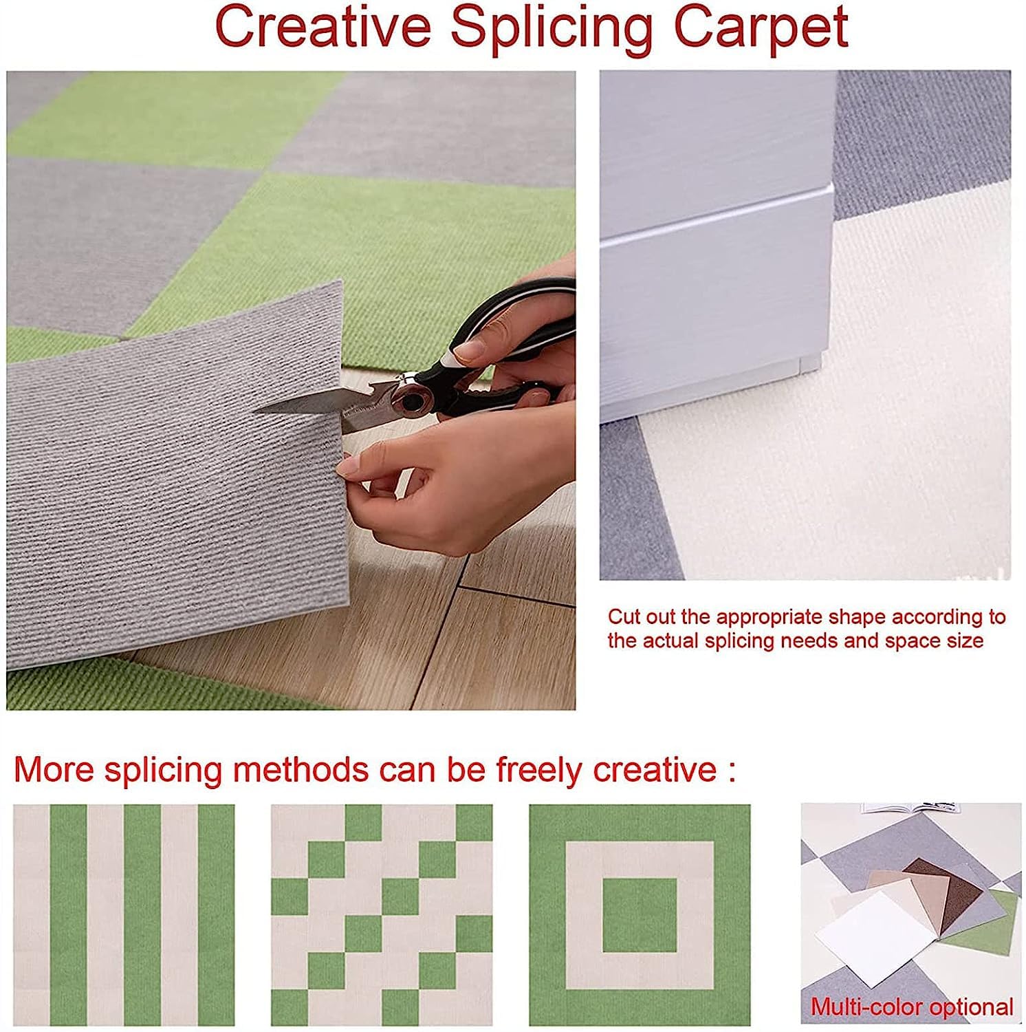 dalles de moquette, Carreaux de moquette bricolage anti-dérapant carré doux carrelage(Light Green,9PCS)