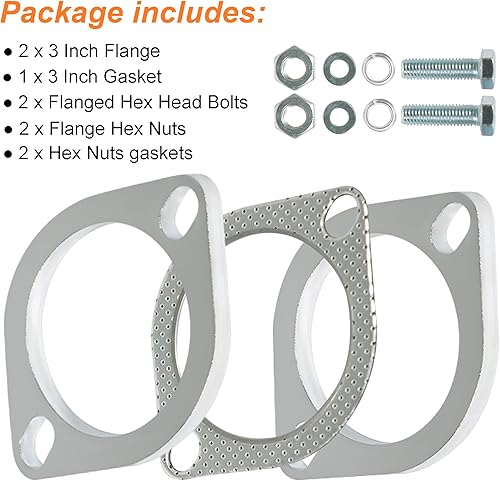 Miniatura 6 de Slmnliras Kit de conexión de brida de escape de 2 pernos de 3 pulgadas2.992 in, brida de escape y junta de escape con pernos y tuercas para tubo de
