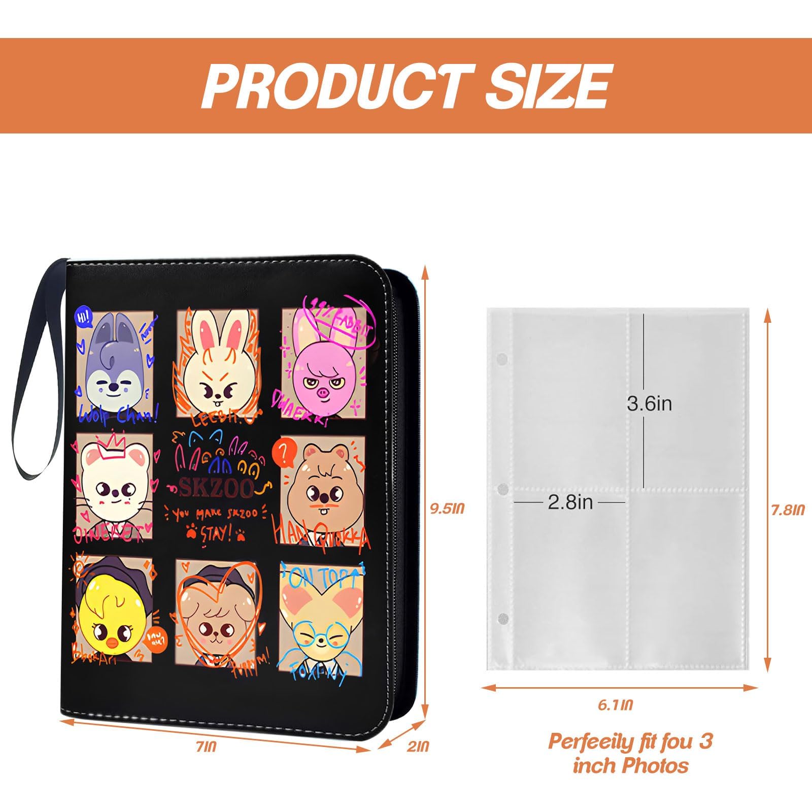 Stray Kids Photocard Binder 400 Pockets, 3 Ring Kpop Binder with 4 Pockets, Total 50 Pages, Cute Cartoon Card Collector - Image 2