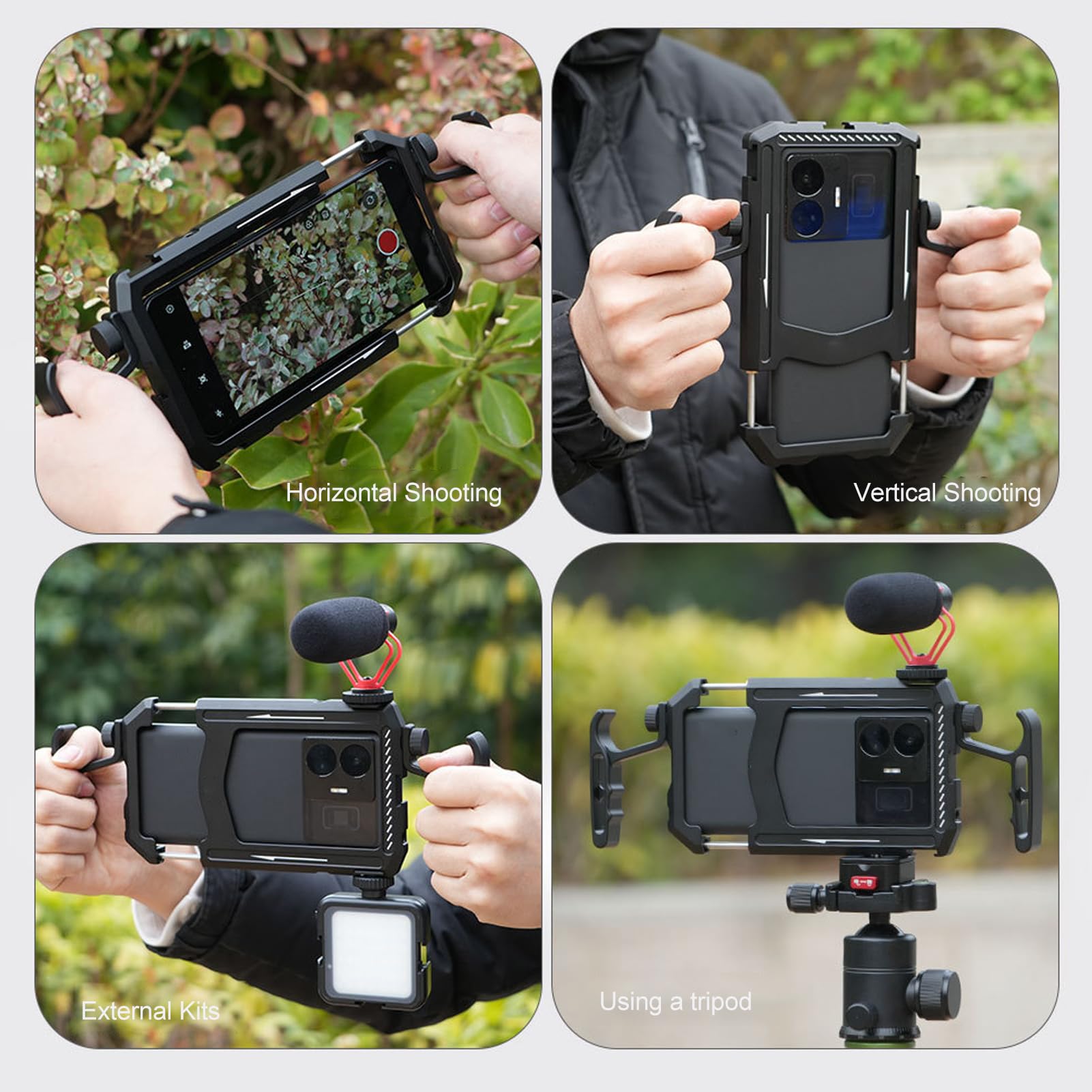 Jaula para Teléfono, Kit de Plataforma de Video para Teléfono Inteligente con Asas, Plataforma para Teléfono con Tornillo de 1/4 de Pulgada, Zapata Fría, Puerto, para Filmación,