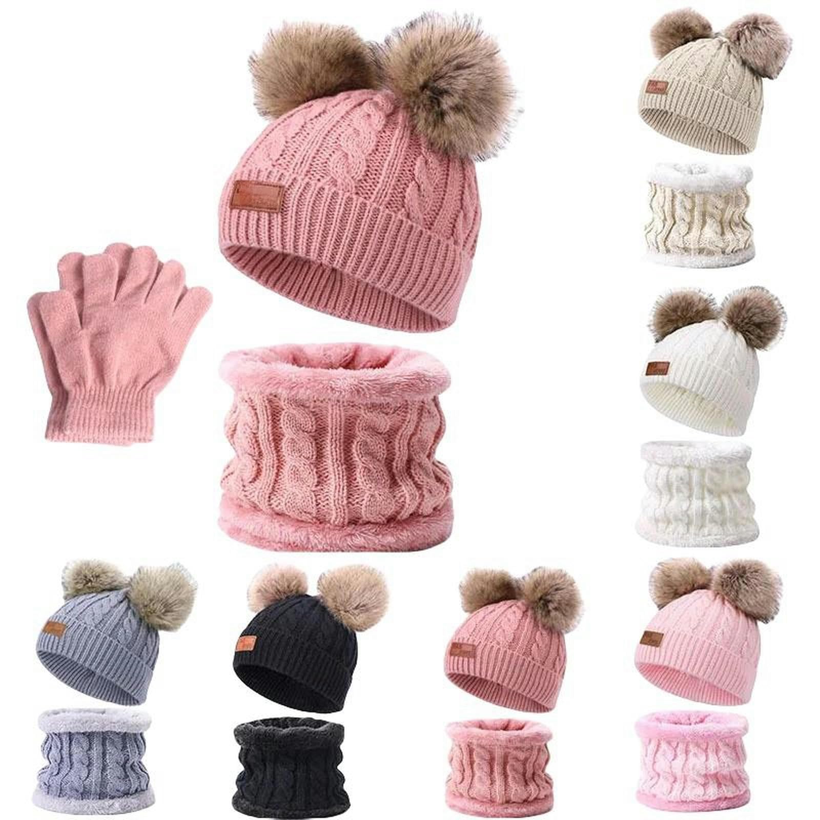 ZONTO wintermütze Kinder Warme Winter Hüte Mit Schals Für Kinder Pompom Hut Kinder Mütze Kappe Jungen Mädchen Strickschal Handschuhe Beanie Caps-B