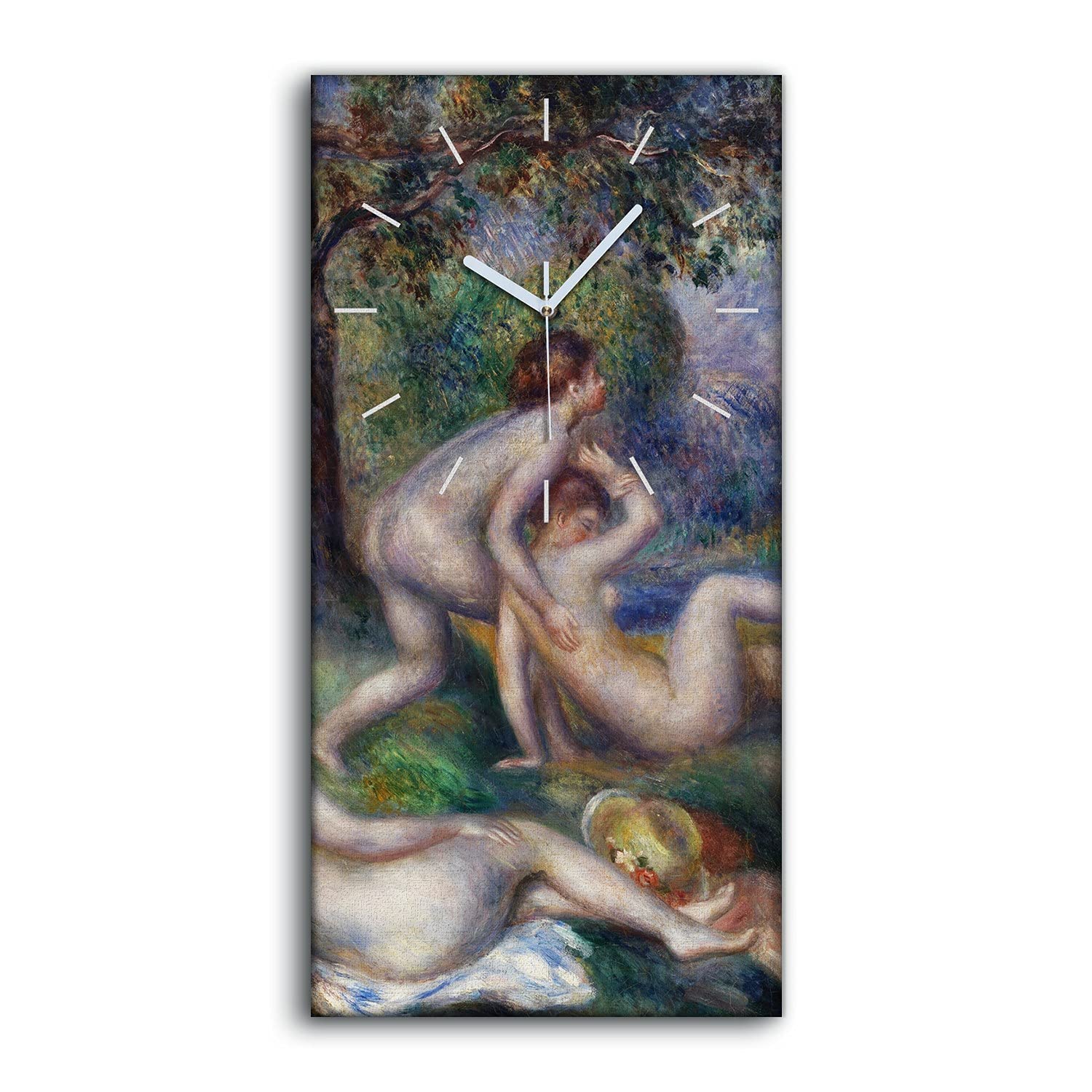 Horloge sur toile 30x60cm de salon motif femmes forestières arbres rivière