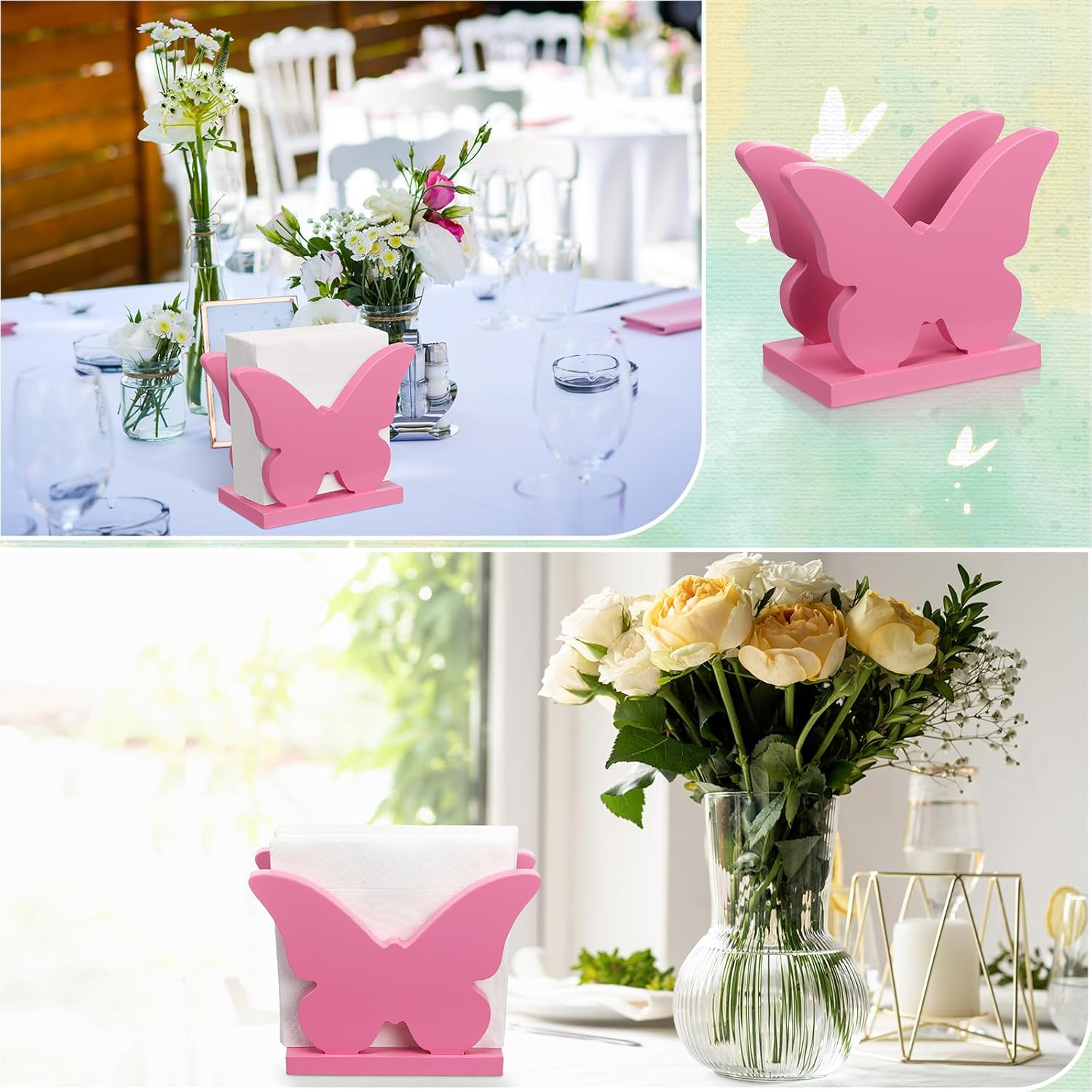 Reallnaive Butterfly Napkin Holder Organizer for Table Centerpiece Tissue Dispenser for Kitchen Serviette Home Dining Room Restaurant Bar Party Farmhouse Wedding Decor