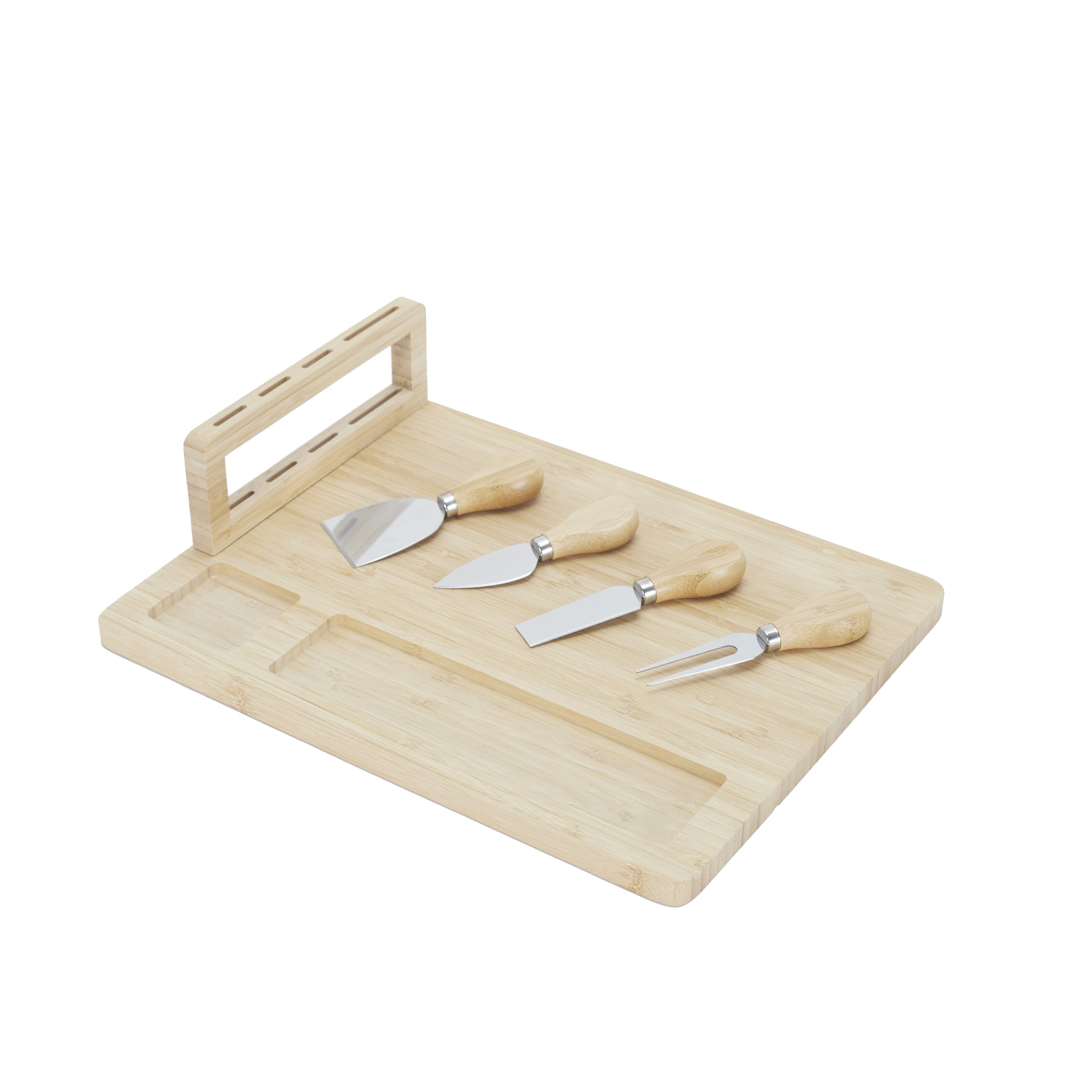 La Chaise Longue Planche à Fromage 4 Couteaux Bambou et Acier Naturel