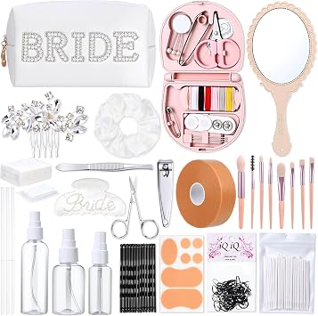 Bride Emergency Kit for Wedding 49 Bridal Emergency Kit for Wedding, Essentials Must Haves Survival Set for Bride, Travel Items with Makeup Bag for Women DailyWhite