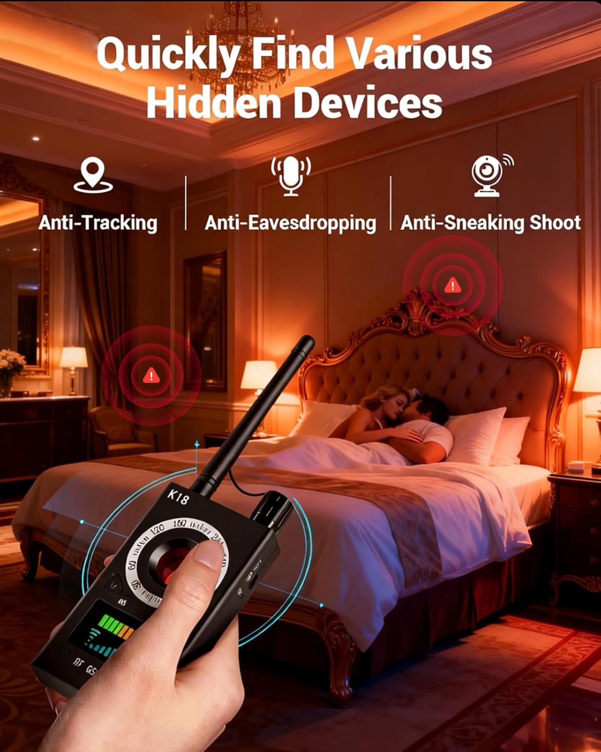 Hidden Camera detectors, Anti spy Camera detectors, GPS Tracker detectors, Hidden Device detectors for RVs, Hotels, bathrooms, Homes, and Offices (Black)