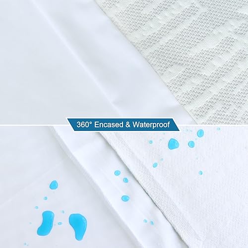 Miniatura 4 de Funda protectora de colchón tamaño Queen de 3 pulgadas, 100% impermeable, de viscosa, refrescante, con cremallera y correas ajustables, se ajusta a