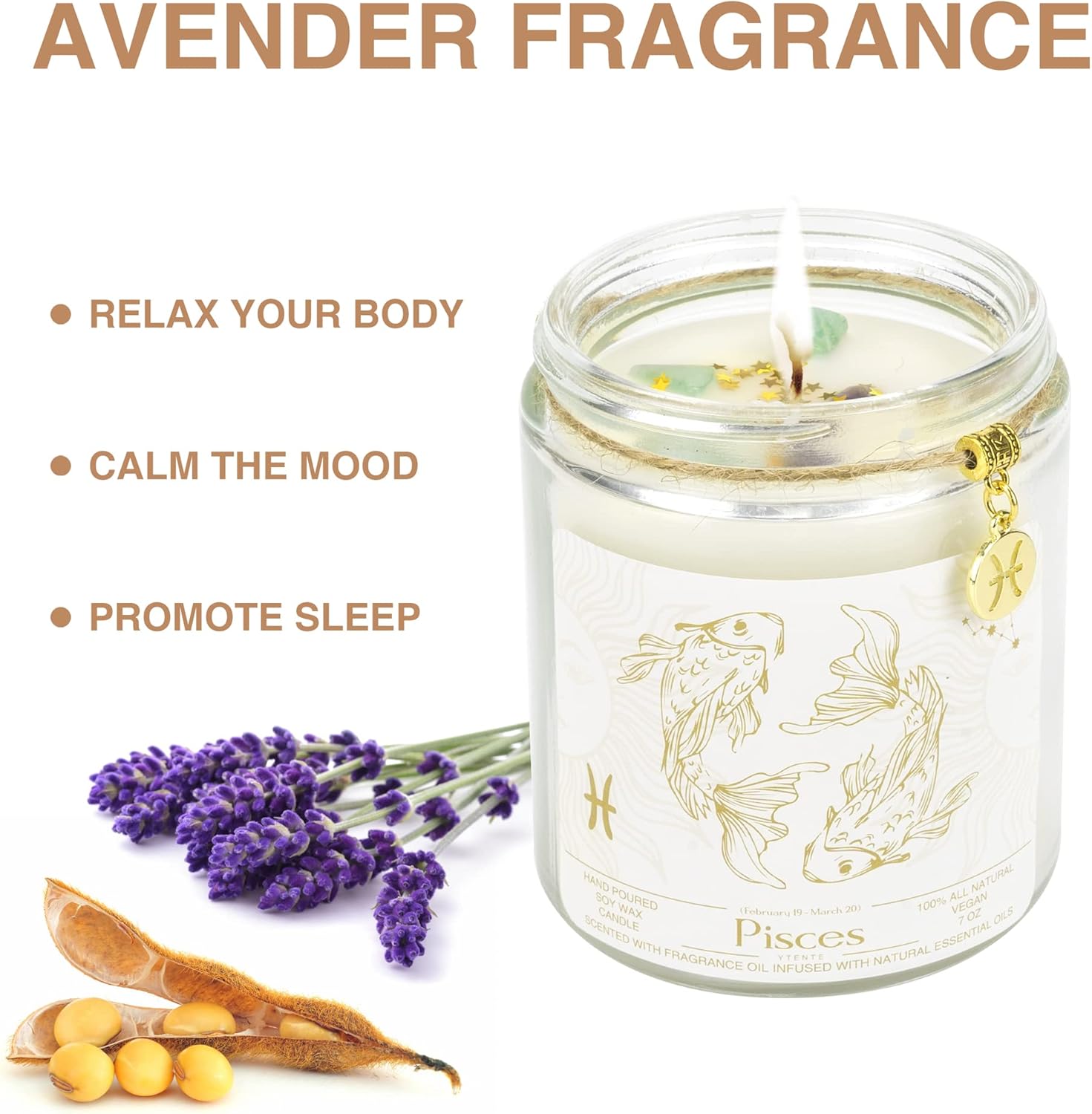 Pisces Zodiac Sign Candles Gift, Zodiac Sign Crystals Candles Jar,Astrology Lavender Scented Soy Stones Candles Best Friends Gifts for Women Men Sister Brother Funny Birthday Gift - Image 4