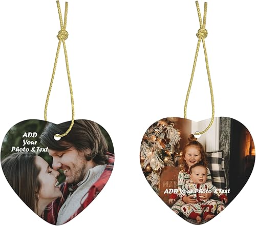 Adornos de Navidad personalizados en forma de corazón 2022, adorno personalizado para foto de árbol de Navidad de cerámica, foto de boda, foto de
