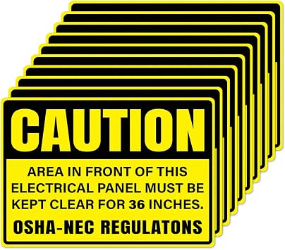 10 Pack Caution Area In Front Of This Electrical Panel Must Be Kept Clear For 36 Inches Stickers 107 Inch Vinyl Self Adhesive Waterproof Sign for Factory Warehouse Laboratory