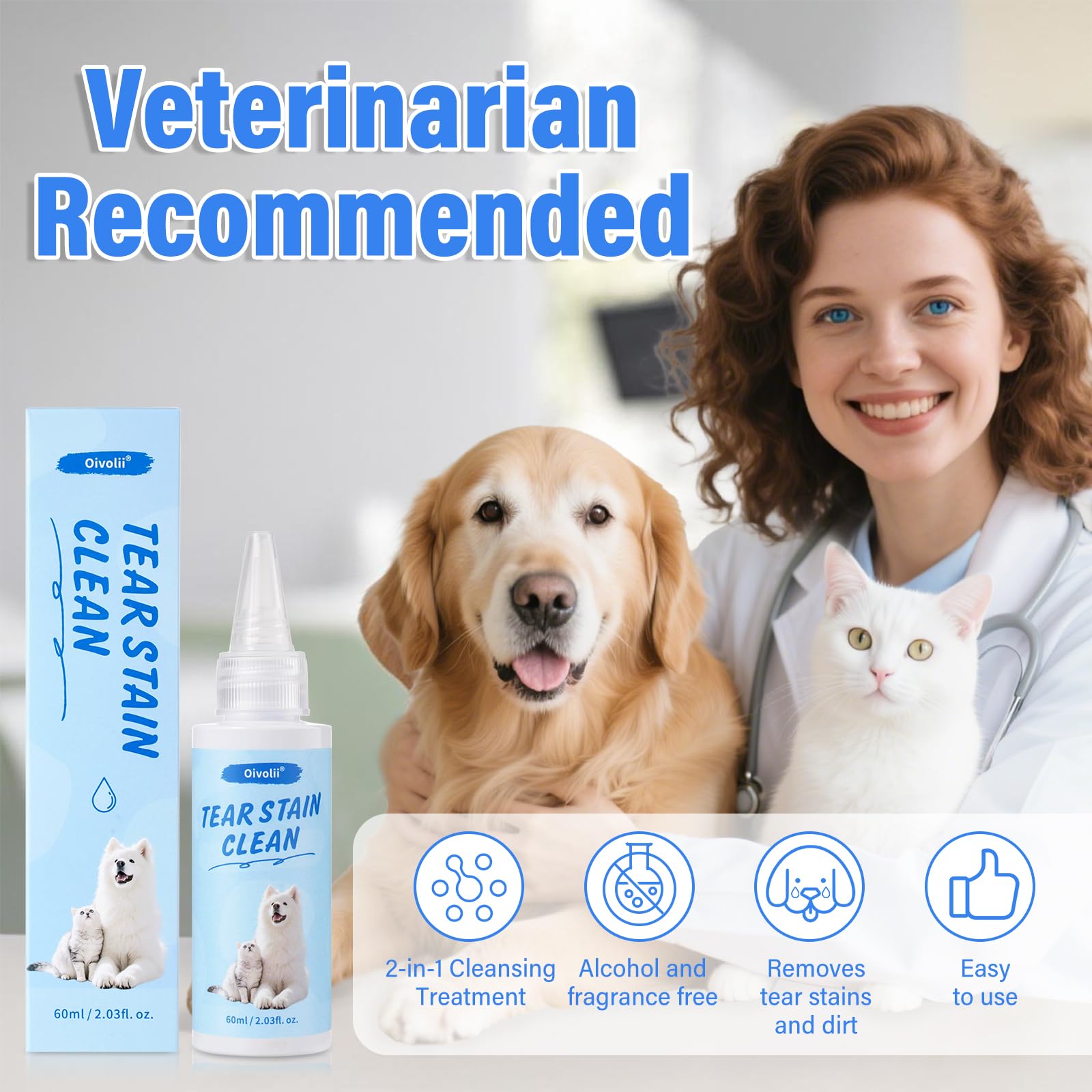 Oivolii Tear Stain Remover for Dogs Eyes and Cat Eyes pH-Balanced Formula cat dog products eye cleaner for cat dog grooming Gently Cleans Unsightly Tear Marks eye care for dog wash puppy essentials - Image 4