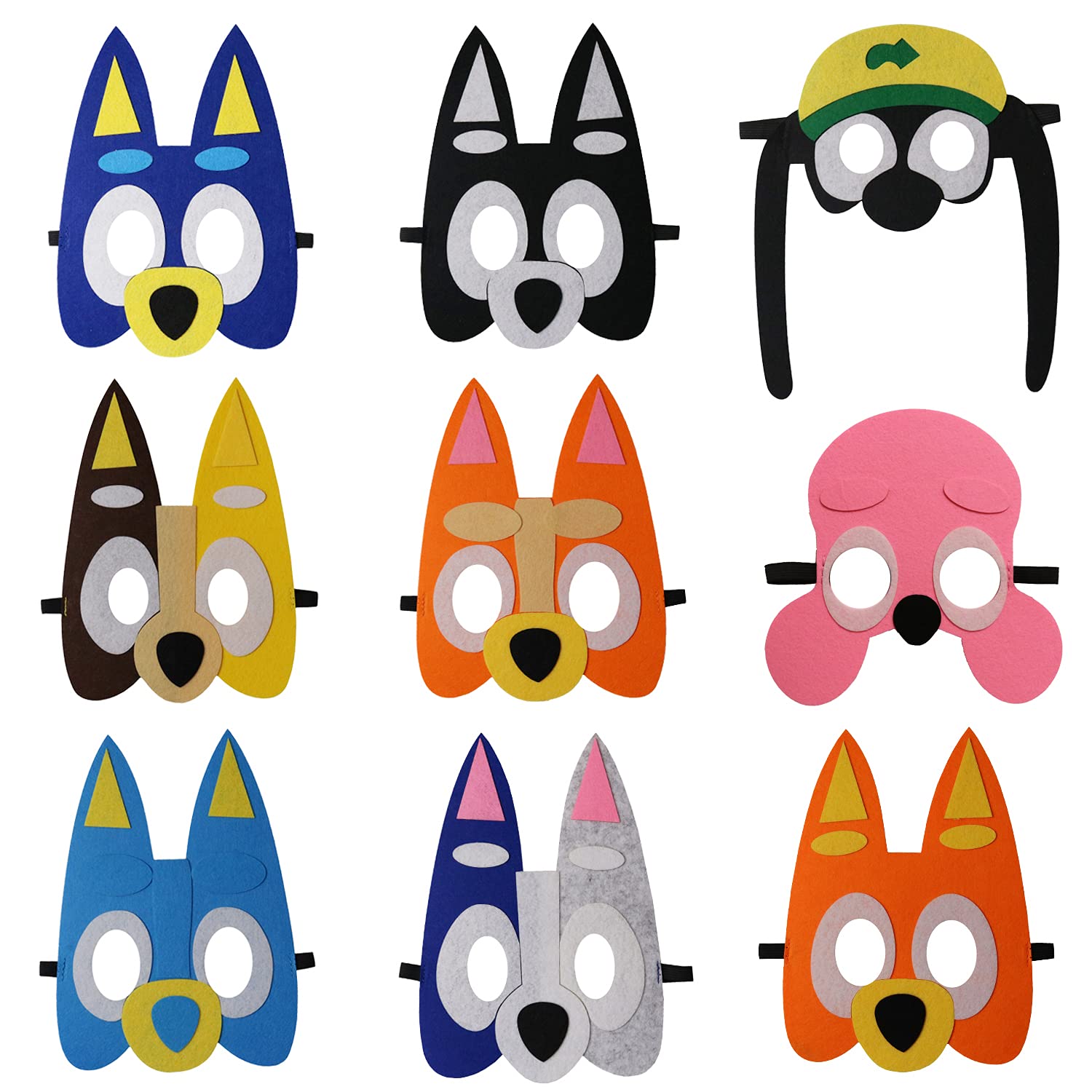 9 Packs Puppy Dogs Felt Mask for Kids Puppy Dog Theme Party Supplies Decoration Cosplay Dogs Birthday Gift for Children Boys Girls