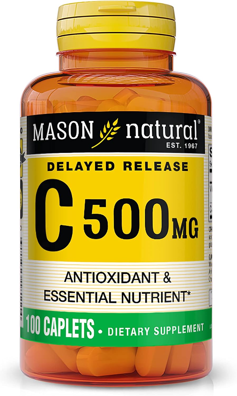 MASON NATURAL Vitamin C 500 mg Delayed Release - Formula for All Day Antioxidant Protection, Promotes Healthy Immune System and Cell Support, 100 Caplets