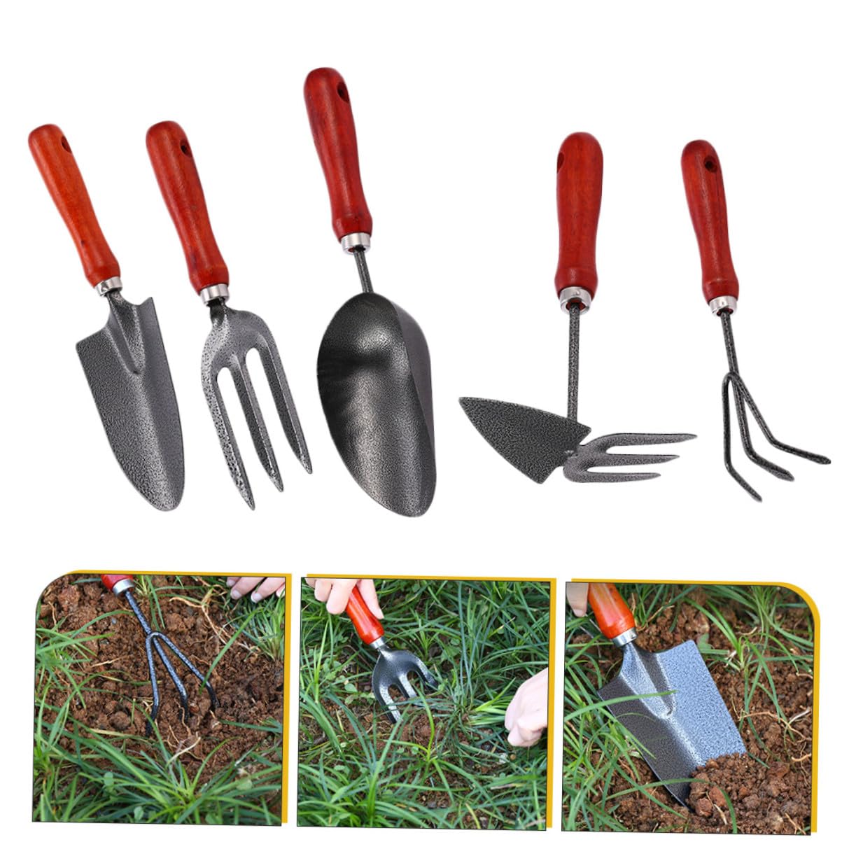 Toyvian Kit Outils de Jardinage Pelle et Râteau Ergonomiques Léger en Acier Inoxydable et Entretien Facile pour Jardin Extérieur, pour Débutants