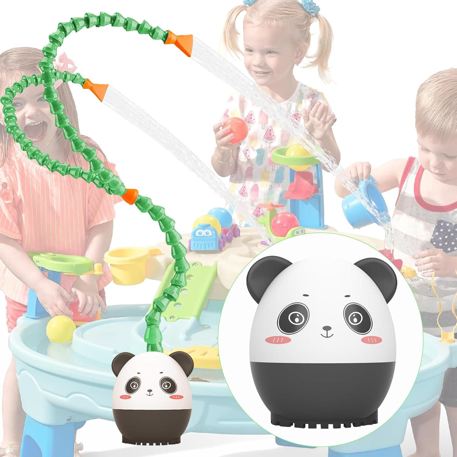 Panda Outdoor Water Table Play Pump, Dual Hose Design-Toddler Outdoor Toys, Safety First Kids Toddler Water Table Pump for Water Play Table -with Panda Picture Book