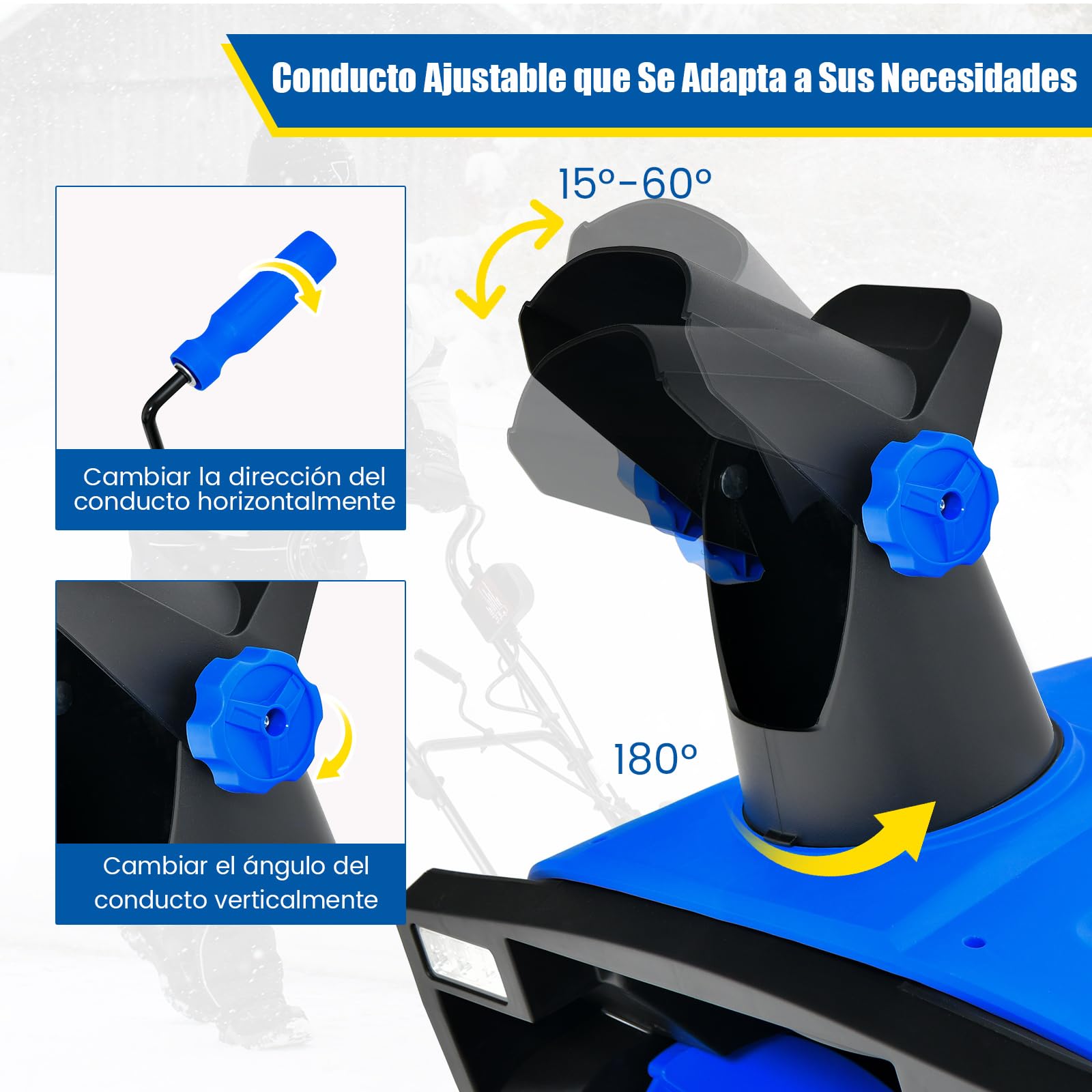 COSTWAY Quitanieves Eléctrico, 2300w, 3000RPM, Chorro Giratorio de 180°, Pala de Nieve con Ruedas y Cable, Distancia de Lanzamiento de 9 M, Máquina Quitanieves con Luces LED Duales (Azul)
