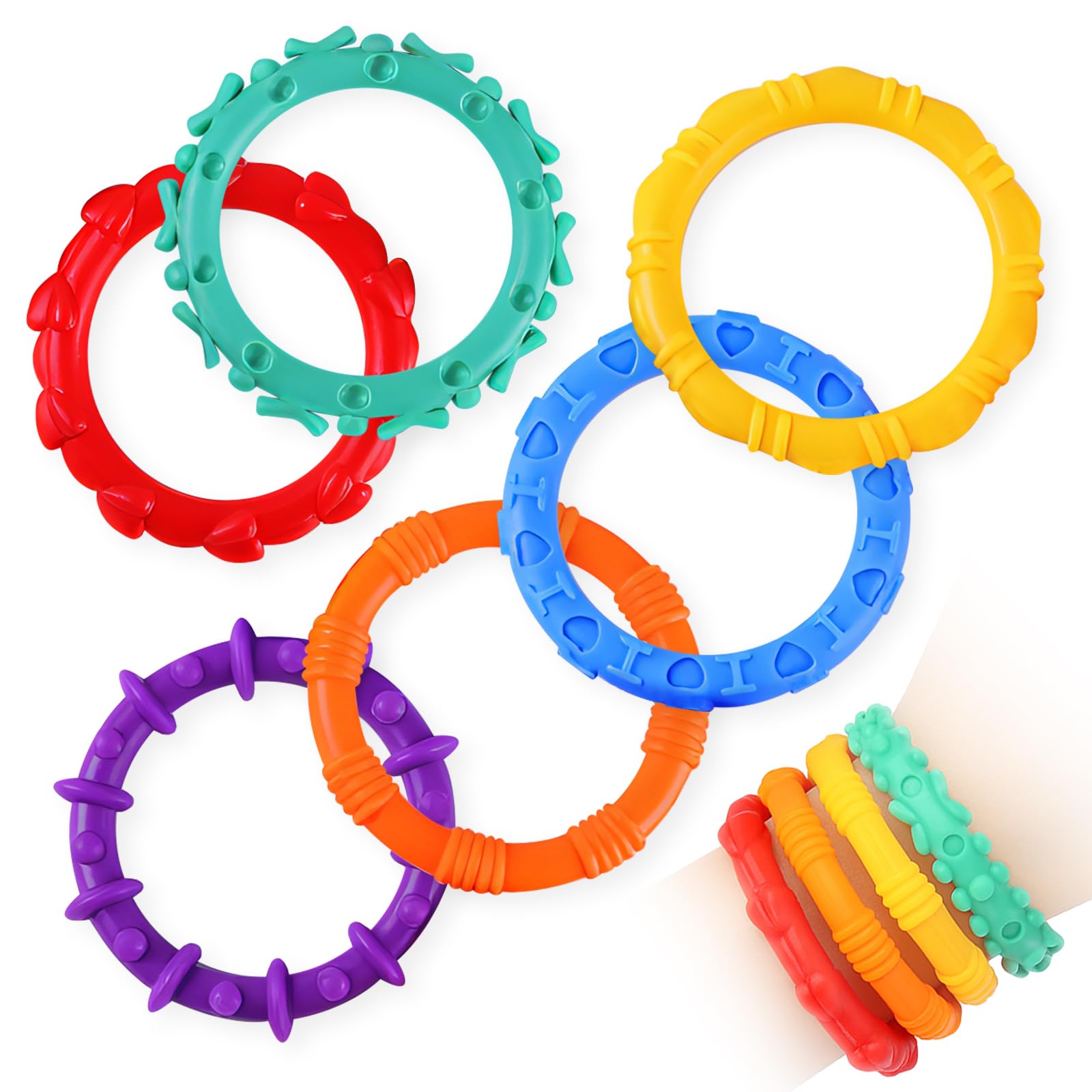 Fidget Toys Sensory Stone for Kids, Soft Textured Worry Stones Fidget Stress Toys for Kids Students Adults Calming Anxiety Relief Special Needs Developmental Toys-Holder (Wristband 6 Pcs)
