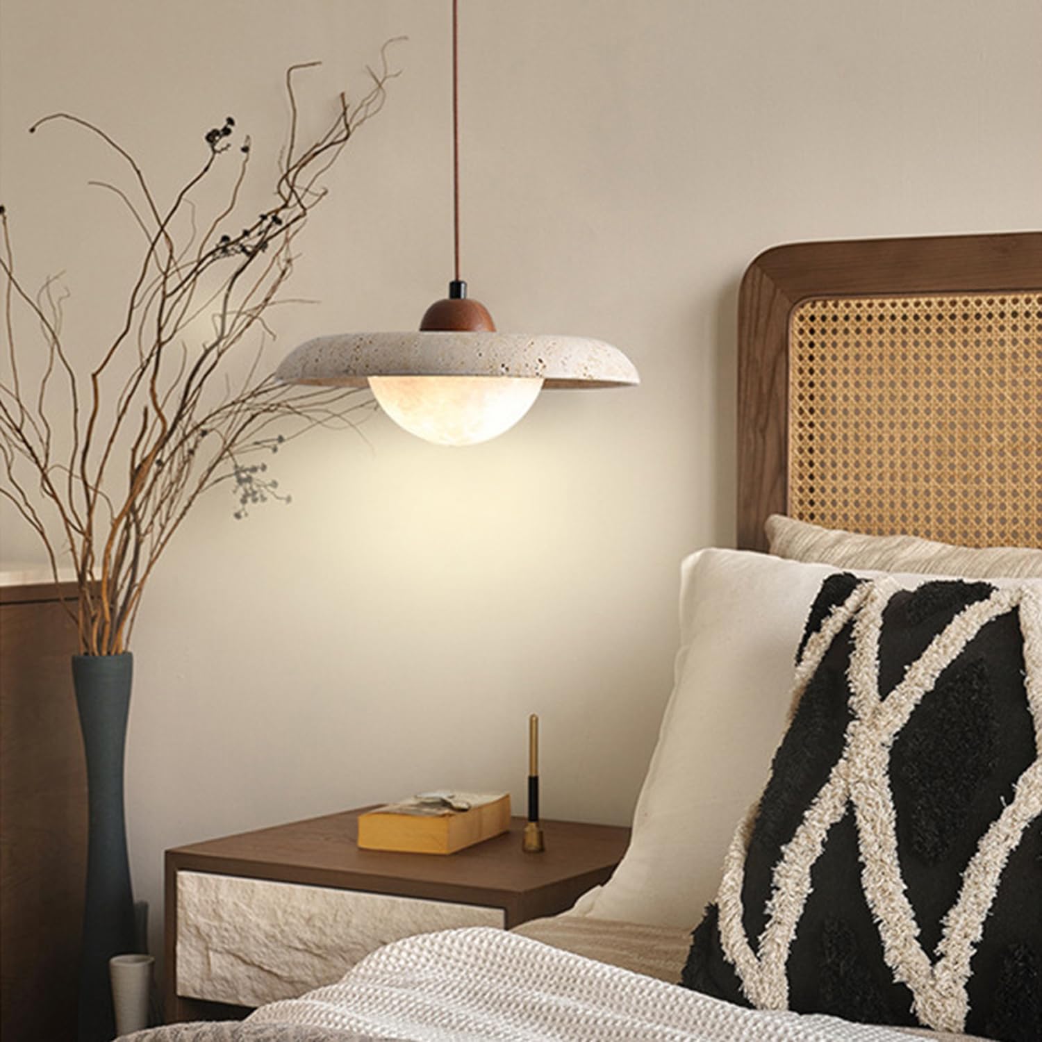 Lampadario Creativo Sospensione Travertino Stile Giapponese 9,8 In