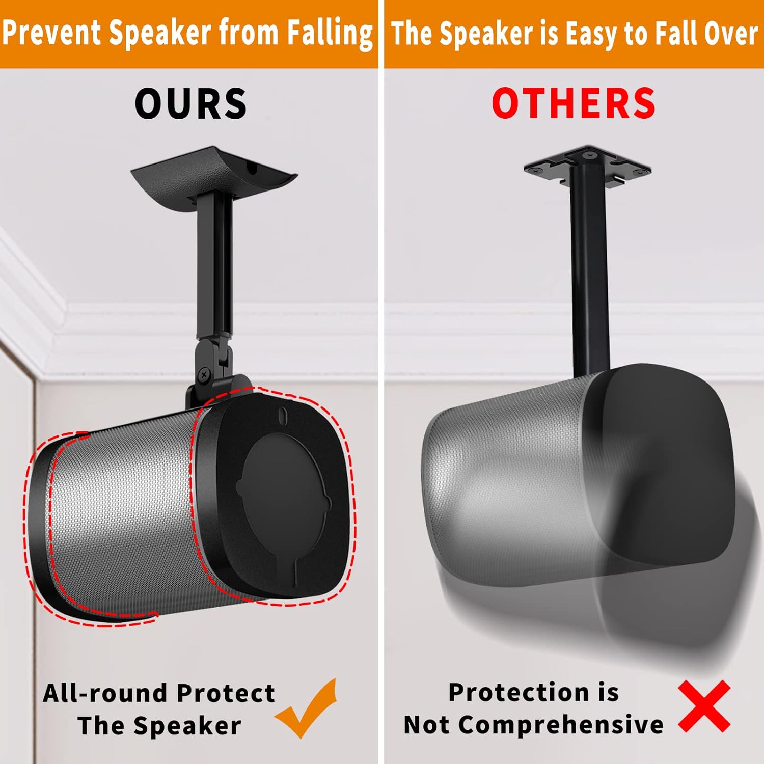 Ceiling Mount and Wall Mount Bracket for Sonos One, One SL, Play 1 Speaker Tilt & Swivel Adjustment Compatible with One SL, One, Play:1 Mounting Brackets, Black - Image 6