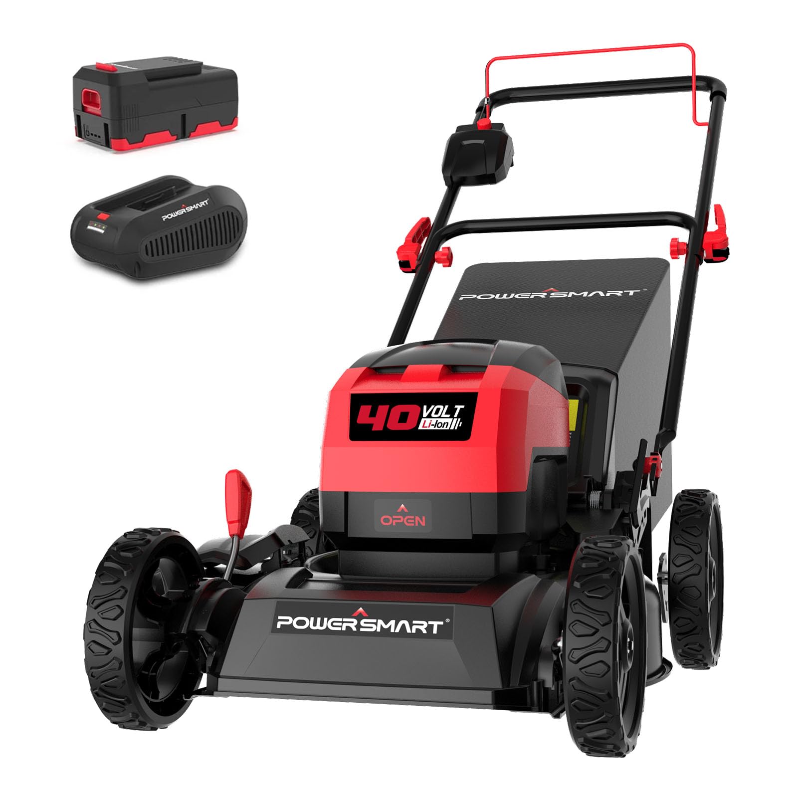 PowerSmart Cortacésped inalámbrico de 40 V máximo de 17 pulgadas, cortacésped 3 en 1 sin escobillas con batería de 4.0 Ah y cargador (DB2317)